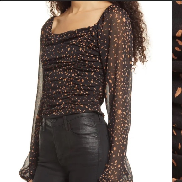 All in Favor Black and Orange Square-neck Ruched Top - Picture 1 of 10